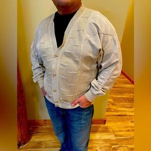 Vintage Mondo L Beige Linen Blend Multi Texture Cardigan Sweater